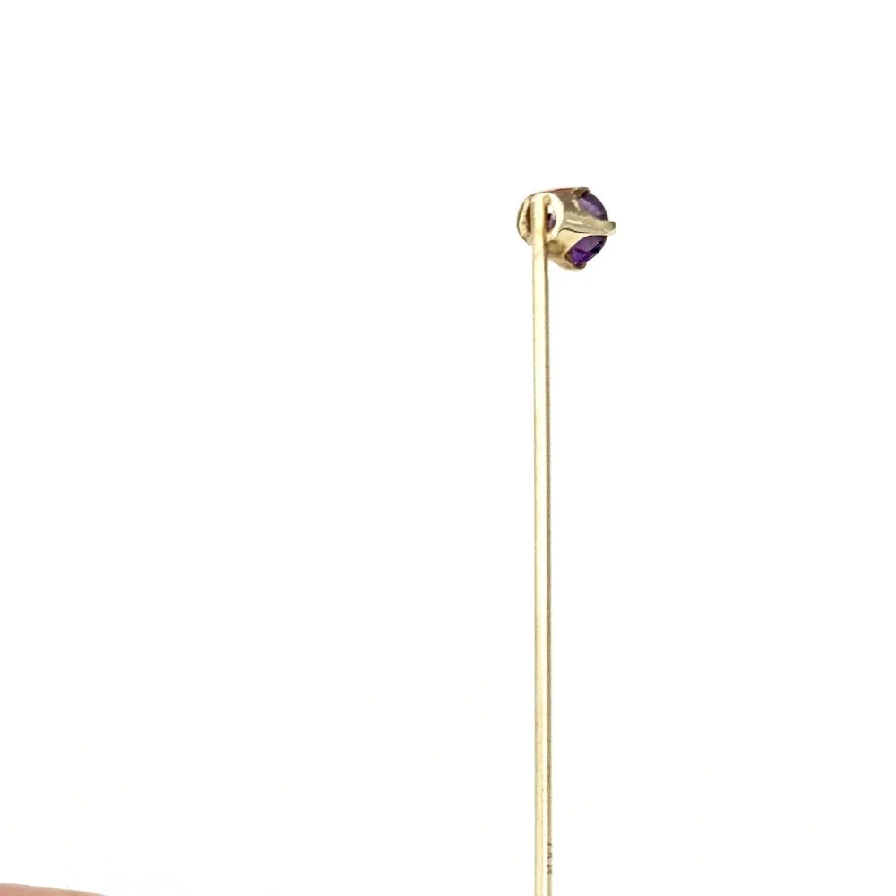 14K Yellow Gold Genuine Amethyst Gemstone Ladies Slim Stick Pin 2